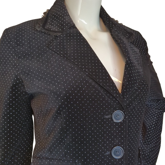 Black Rivet Women’s Black Velvet Goth Polka Dot Lace Trim Blazer Jacket - Picture 2 of 16